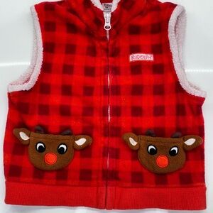 Rudolph the Red Nose Reindeer, Zip-Up, Red Plaid Vest, 18mo. Like New Condition!